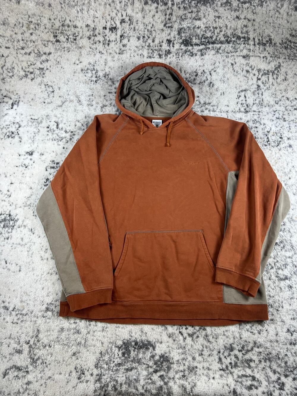 Columbia Hoodie Mens L Orange Gray Raglan Colorblock Fleece Warm Sports Outdoor